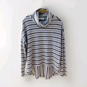 Anthropologie Saturday Sunday Gray Black Ribbed High Low Turtleneck Top Size XS